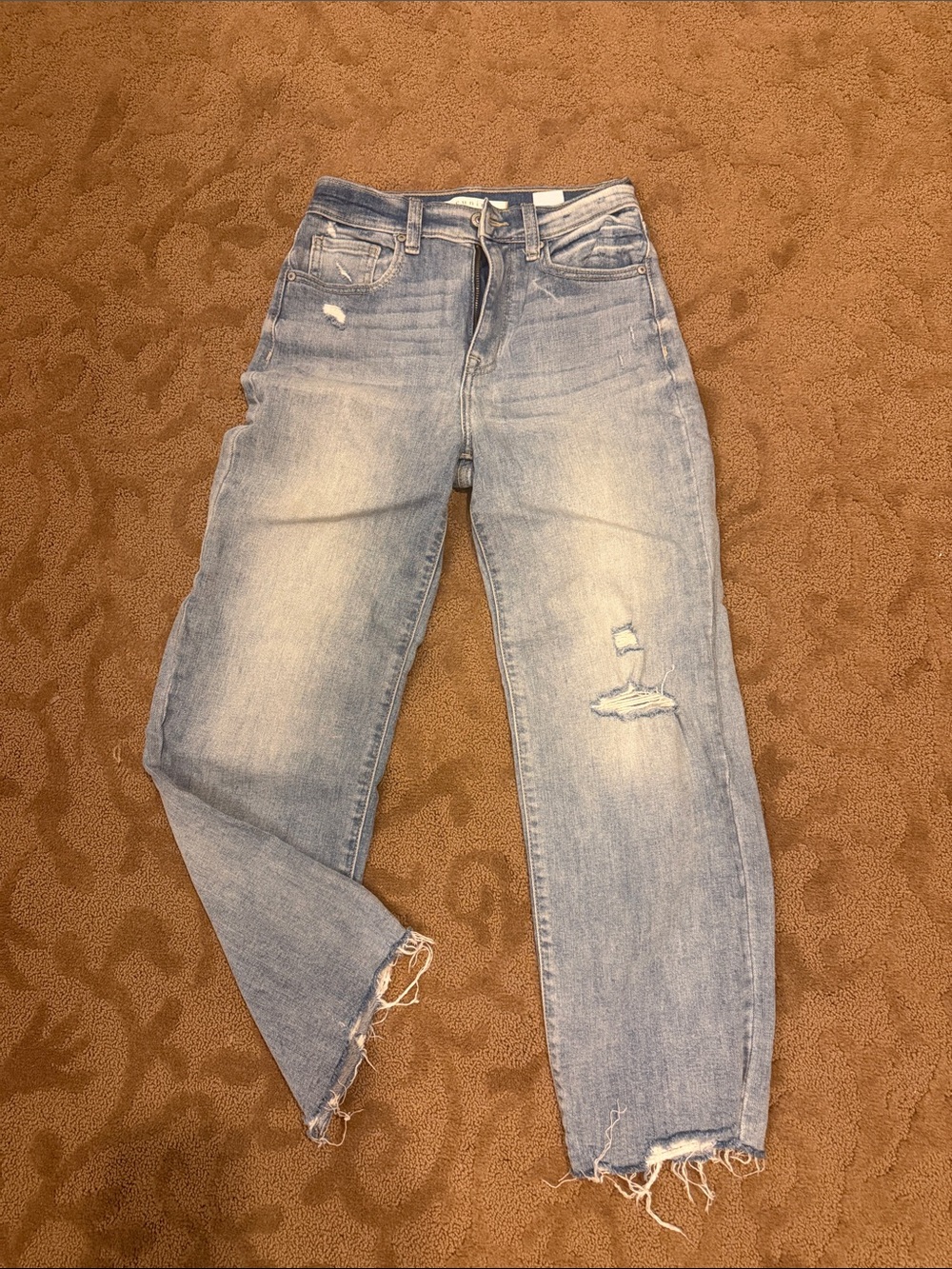 eunina Light Blue Distressed Boyfriend Jeans Dawn High Rise Wide Leg Crop 3